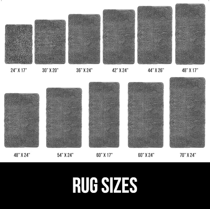 GORILLA GRIP Bath Rug Mat 54x24, Thick Soft Absorbent Chenille, Quick Dry Microfiber Mats, Rubber Backing Washable Shower Floor Rugs, Bathmat Runner, US Designed Bathroom Home Decor Accessories Grey