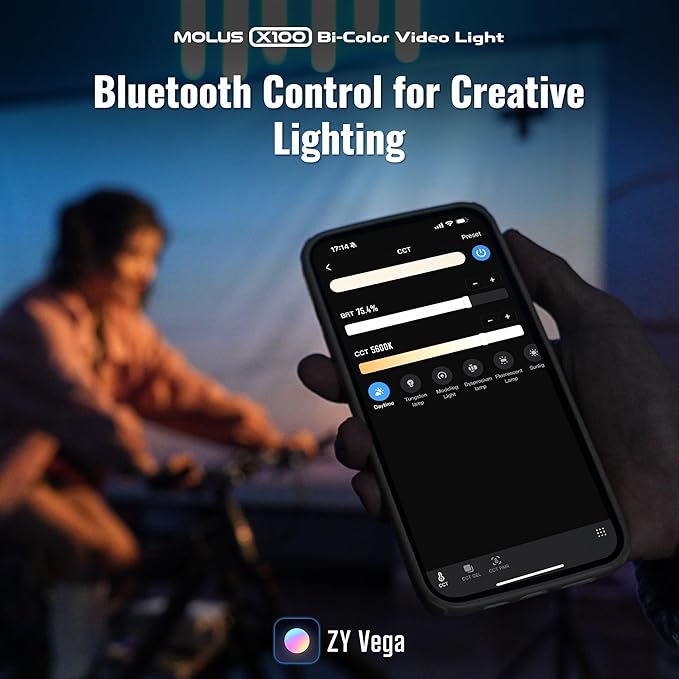ZHIYUN MOLUS X100 Bi-Color Pro 100W Video Light [Official] V2 Upgraded Version Professional Photography Lighting Portable Continuous Output Lighting 2700K~6500K CRI≥95 TLCI≥97 for Youtuber TT Photog