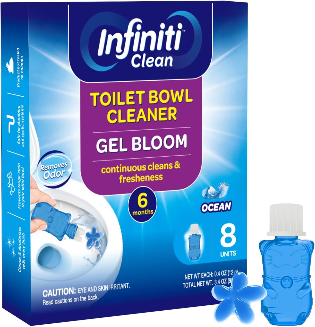 Toilet Gel Stamp - 8 Packs Toilet Bowl Cleaner Gel with Automatic Click, Freshener for Toilet Maintenance, 3.4oz, 6 Month Supply (Ocean)