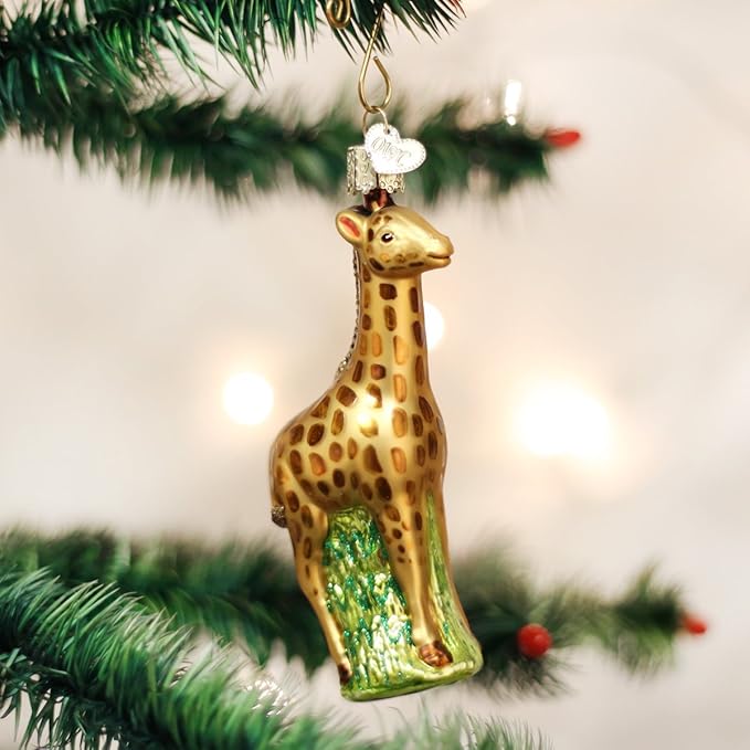 Old World Christmas Baby Giraffe Glass Blown Ornament for Christmas Tree, Handcrafted Holiday Decoration, Wildlife Animal Collection