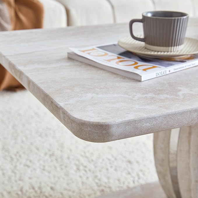 LKTART Coffee Table for Living Room, Modern Coffee Table with Storage, Rectangle Tabletop Stable Base for Dining Room Apartment Small Space (43.3''L×22.4''W-Mars Light)