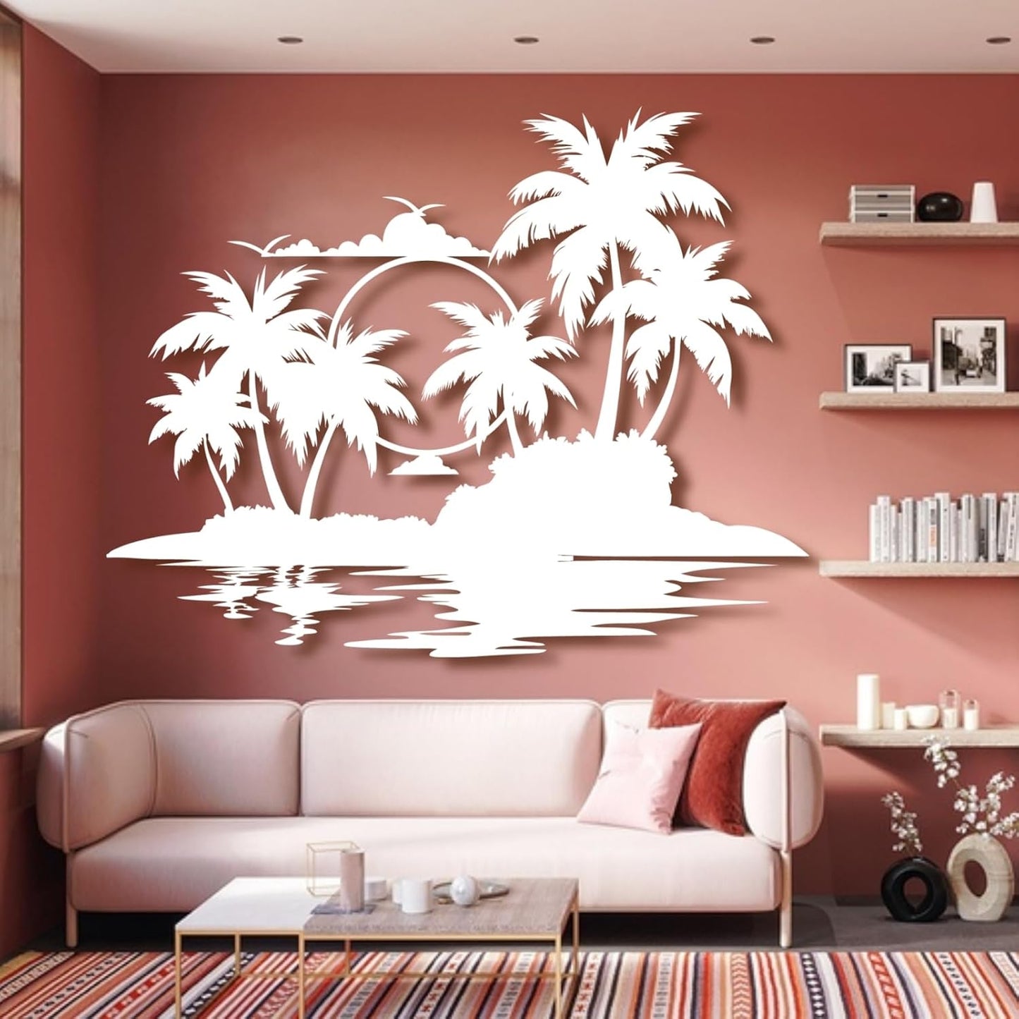 Lunwall Palm Tree Metal Wall Art, Tropical Palm Tree Wall Decor, 30 L" x 23 W" / 76 x 60 cm, Wall Mount, Indoor and Outdoor, Black