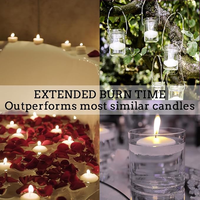 Unscented Floating Candles Set of 72, 3 Inch White Dripless Wax for Centerpieces at Wedding Pool Party Holiday, 10 Hour