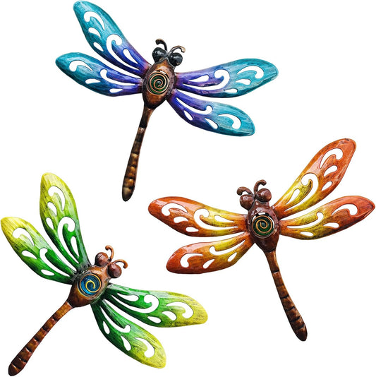 Yonivexis Metal Dragonfly Wall Decor Outdoor wall Art Hanging Decorations Living Room Bedroom Fence Dragonfly Garden Decor, Style1