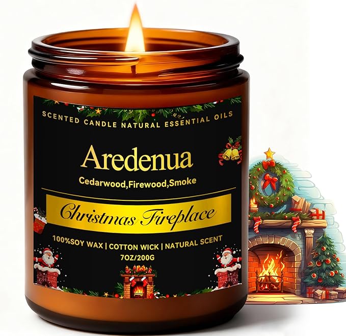 Christmas Candles | Christmas Fireplace Candles - Holiday Scented Candles for Home, Winter Holiday Gifts - 7 oz Soy Candle, Xmas Gift for Women and Men