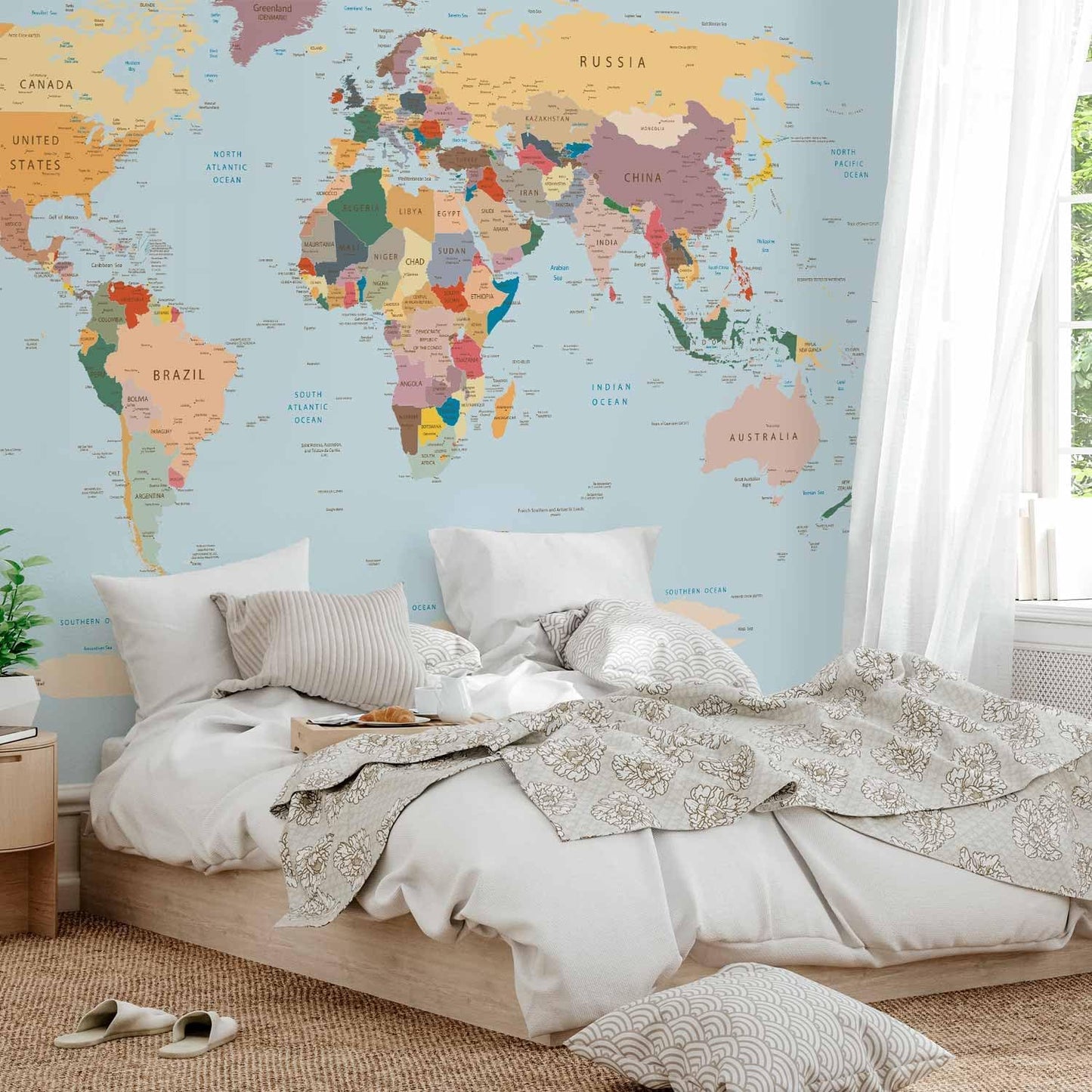 artgeist Premium Wall Mural World Map 98x69 in - XXL Non-Woven Wallpaper Fleece Wall Decor Photo Print Picture Image Design Home Map of The World k-B-0001-a-c