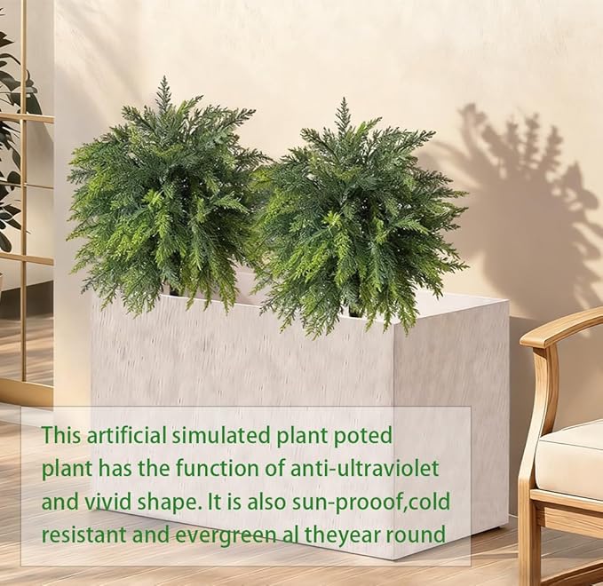 Christmas Decorative Plants Artificial Topiary Trees with Spike, 2pcs UV Resistant Artificial Bushes, Artificial Fake Plants Shrubs for Doorway Porch Garden Decorate (Green)