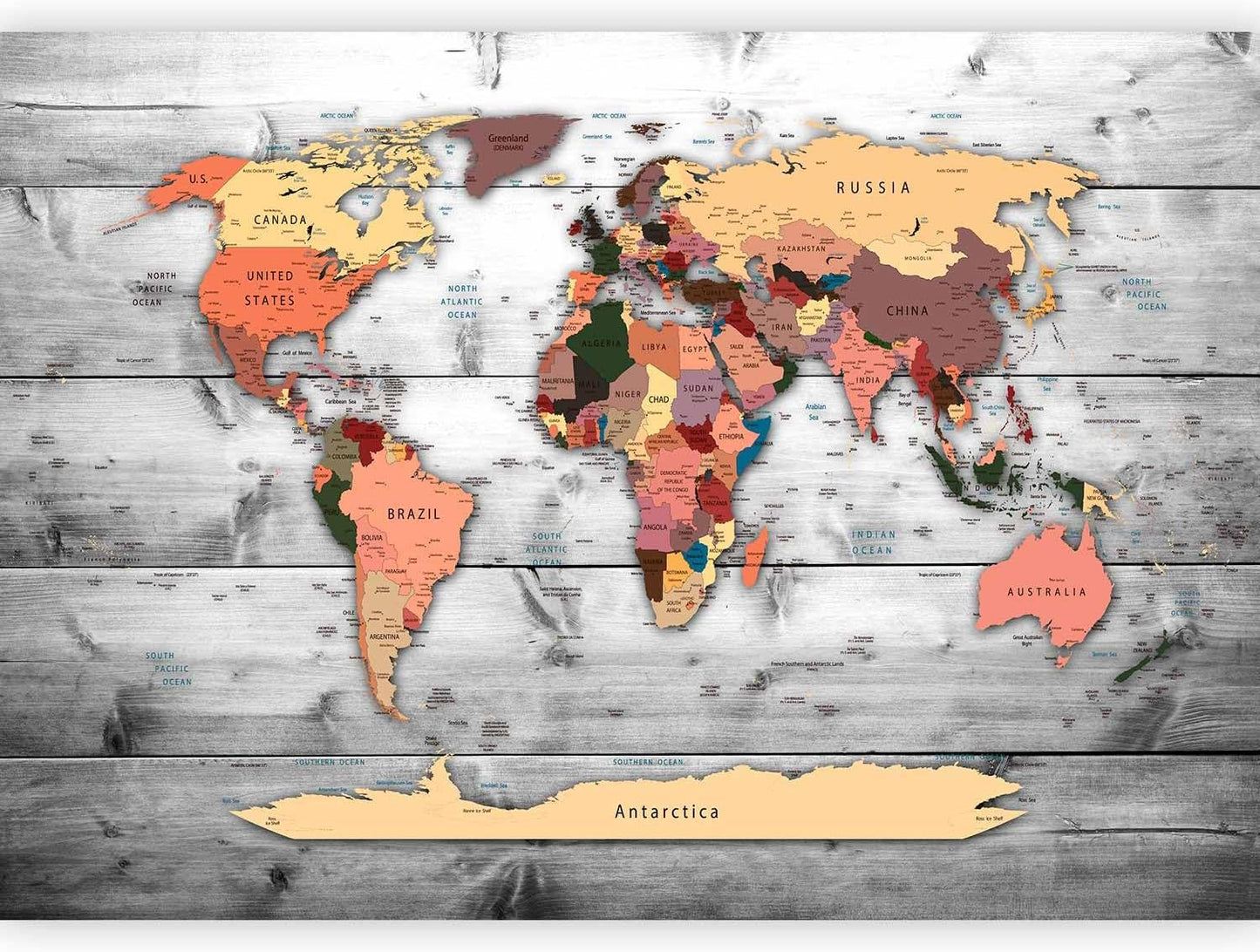artgeist Wall Mural World Map 177x124 in - XXL Non-Woven Wallpaper Fleece Wall Decor Photo Print Picture Image Design Home Map of The World k-B-0009-a-c