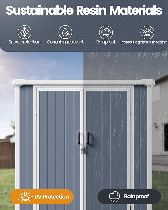 5x3 Resin Garden Sheds & Outdoor Storage on Clearance, Weather-Resistant Plastic Shed with Floor and Lockable Door for Garden Tools, Lawn Mower, Bike, Backyard Organization, Drak Grey