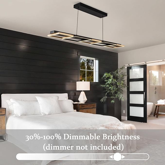 EDISLIVE 5-Light Black Gold Linear LED Chandelier Dimmable LED Square Island Light 45 in Linear Pendant Light 3000K Adjustable Height for Dinning Room Kitchen Pool Table