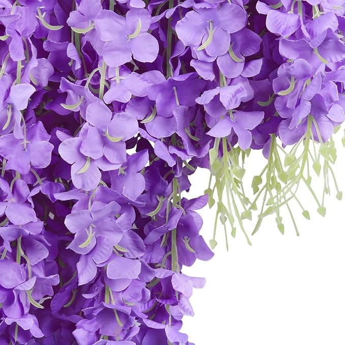 U'Artlines 24 Pack (Total 86.4 Feet) Artificial Fake Wisteria Vine Rattan Hanging Garland Silk Flowers String Home Party Wedding Decor (24, Purple)