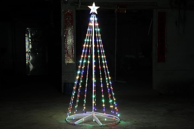 Smart LED Outdoor Christmas Tree LightShow App Control, 6.9Ft Outside Tall Cone Artificial Flag-Pole Christmas Trees Decor for Xmas New Year, Arbol de Navidad (WarmWhite/Multicolor, 6.9FT)