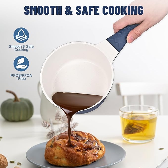 1.5QT Nonstick Saucepan with Lid - Granite Coating, PTFE & PFOA Free, Dishwasher Safe Small Cooking Pot for Milk, Sauce, Pasta