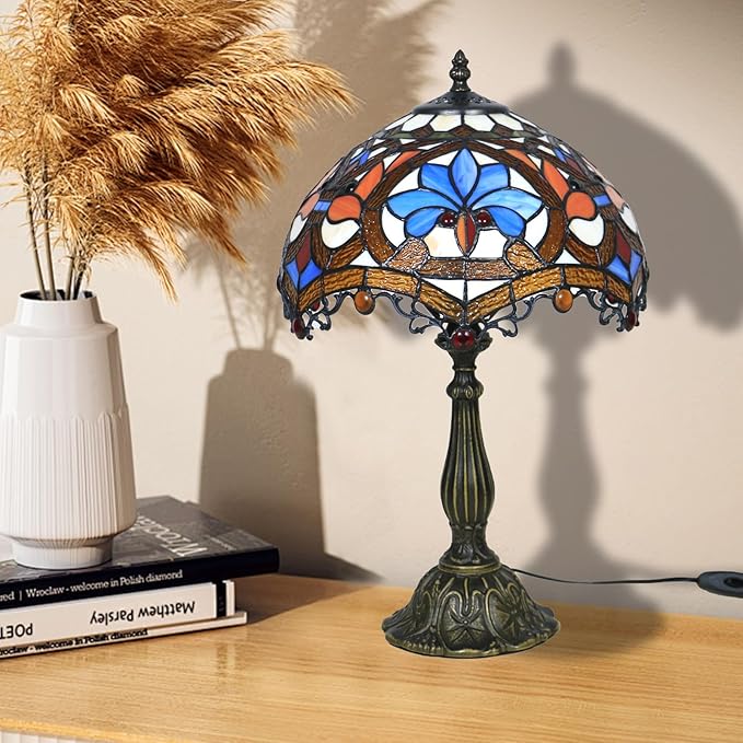 Tiffany Baroque Table Lamp 12 Inches Stained Glass Lamp Vintage Table Lamp for Desk Bedroom, Bedside Und Reading Desk Light