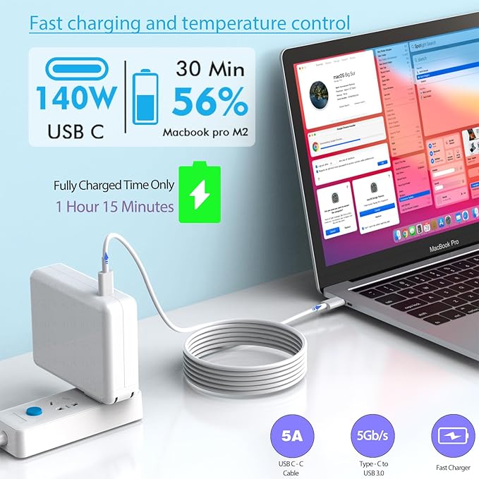Macbook Pro Charger 140w USB C Fast Charger Power Adapter with 10Ft Fast Charger Cable, Compatible MacBook Pro/Mac Book Pro 16 15 14 13 inch, Macbook Air 13 Inch,iPad Pro M1/M2/M3,and All USB C Device