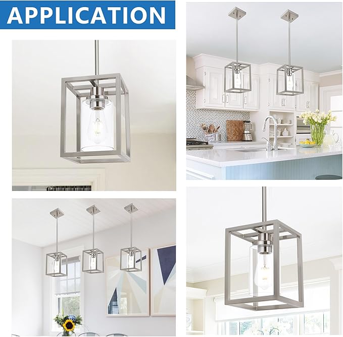 MELUCEE 2 Pack Modern Pendant Light Fixtures for Kitchen Island Brushed Nickel Dining Table Light Bathroom Ceiling Light, 1-Light Small Chandeliers with Clear Glass Shade