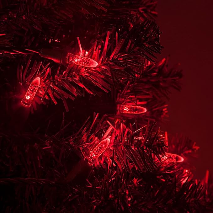 M5 LED Mini Ice Red Prelamped Light Set, Green Wire - 70 M5 Red LED Christmas Lights, 4" Spacing