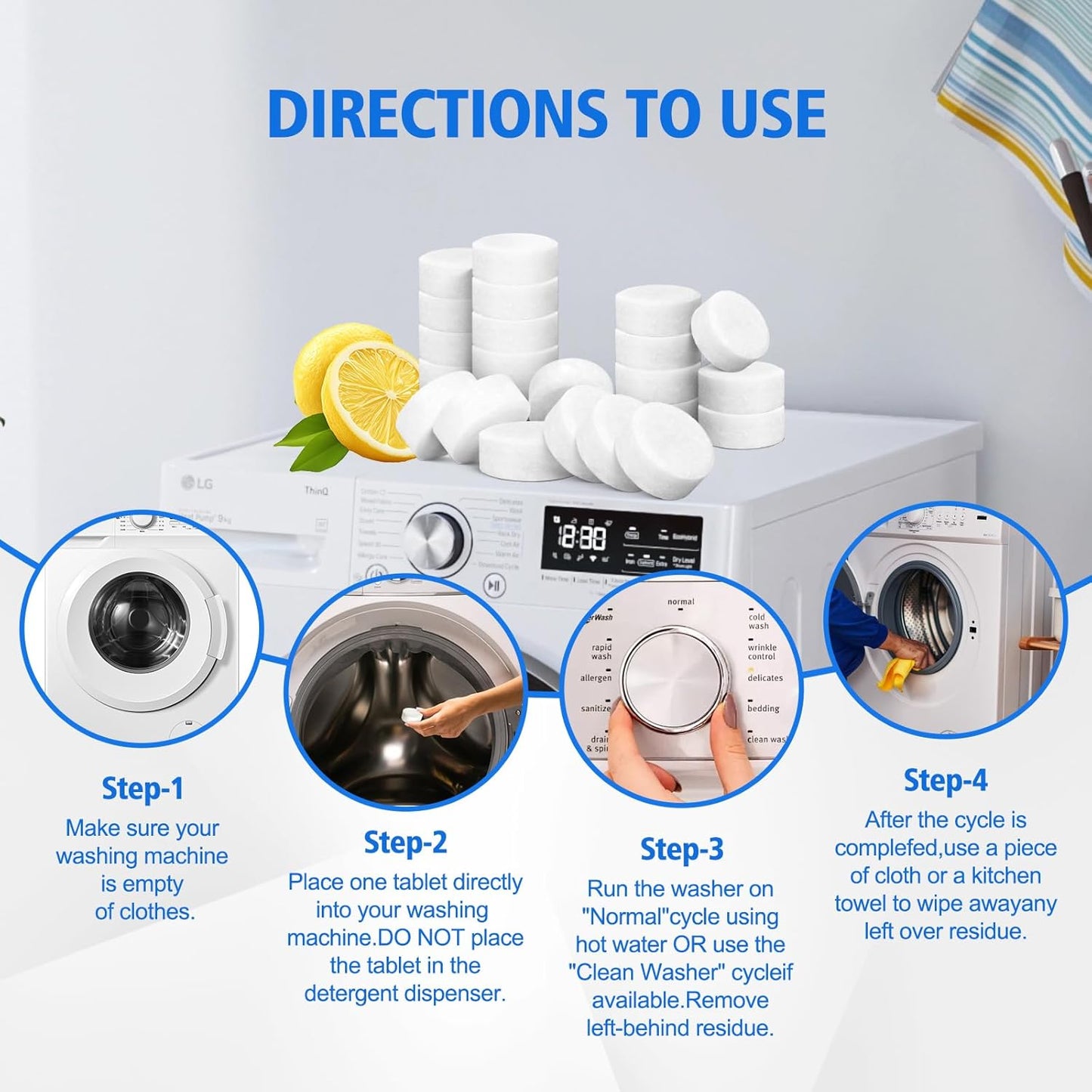 USKICH Washing Machine Cleaner Descaler 40 Pack-Deep Cleaning Tablets For HE Front Loader & Top Load Washer,Washer Machine Cleaning Tablets Clean Inside Drum and Laundry Tub Seal,Septic Safe