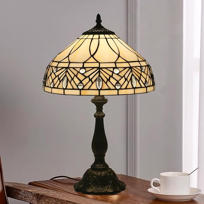 Tiffany Lamp Yellow Baroque Stained Glass Style Table Lamp Desk Bedside Reading Light 12 Inches Bedroom Living Room Office Home Decor