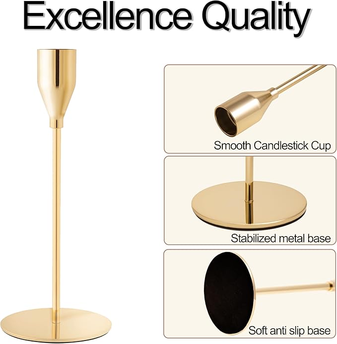 French Gold Taper Candle Holders for Wedding Table Centerpiece,Tall Taper Candlestick Holders Bulk Set of 27,Metal Candle Stick Holders for Dinning or Mantel Centerpiece,Party Home Decor