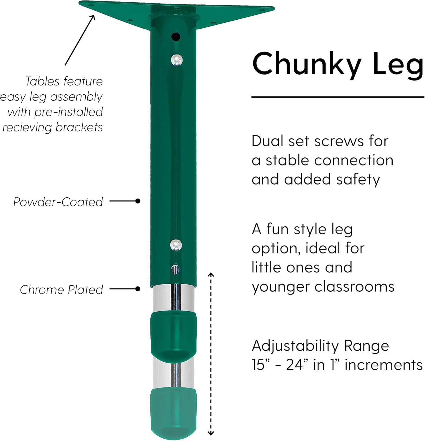 Factory Direct Partners FDP Rectangle Activity School and Classroom Kids Table (36 x 72 inch), Toddler Legs, Adjustable Height 15-24 inches - Gray Top and Green Edge