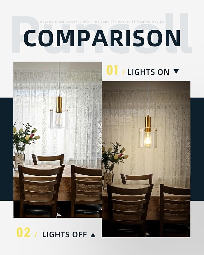 Gold Pendant Lights Kitchen Island - 1-Light Modern Mini Hanging Light Fixtures with Clear Glass - Kitchen Pendant Lighting Over Island for Sink, H3959-1-CLBG