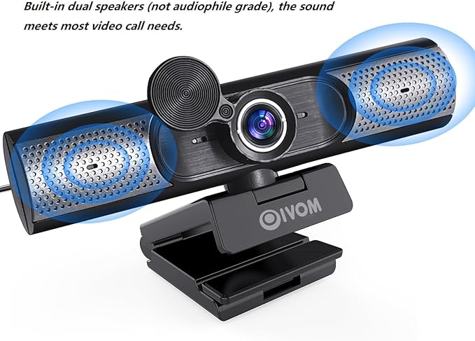 Webcam with Microphone and Speaker, 3 in 1 USB Camera with Privacy Cover, Plug and Play, Conference Streaming Webcam, Wide Angle Camera (1080P Mic Speaker)