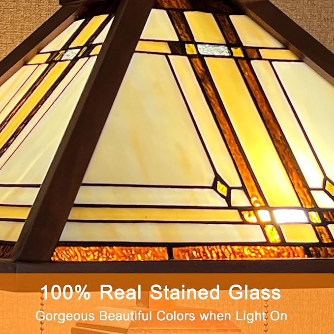 Capulina Tiffany Lamp Stained Glass Table Lamp with Night Light 3-Light 15X15x26 Inches Cream Antique Wooden Base Tiffany Style Desk Lamp for Living Room Bedroom Home Office