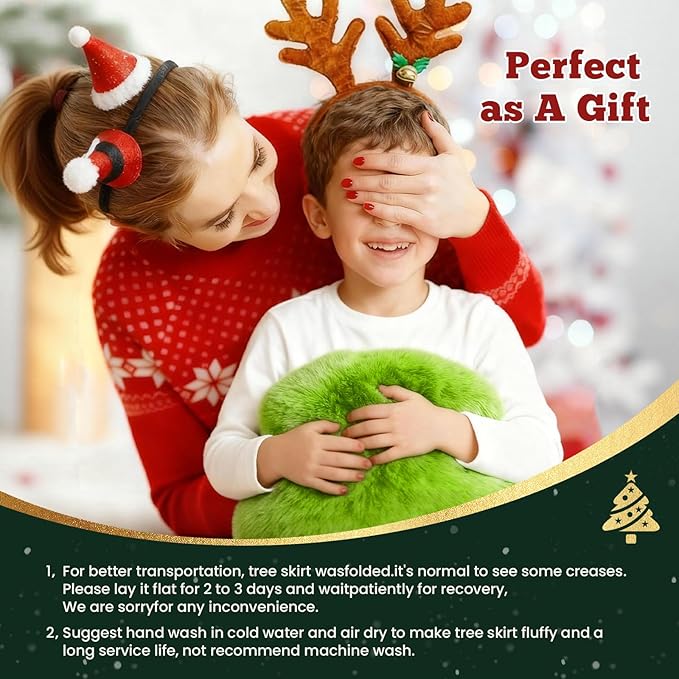 iMucci 60inch Christmas Tree Skirt Wool Fur Green Tree Skirt Small Tree Skirts Green Trees Skirt Holiday Party Decoration