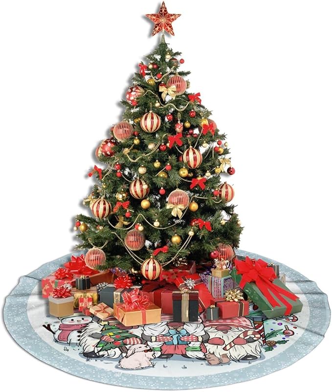Gnomes Christmas Tree Skirt 36" Christmas Gnomes Christmas Tree Skirts Tree Mat for Halloween Christmas Xmas Festive Party Yard Decorations Indoor Outdoor Ornaments