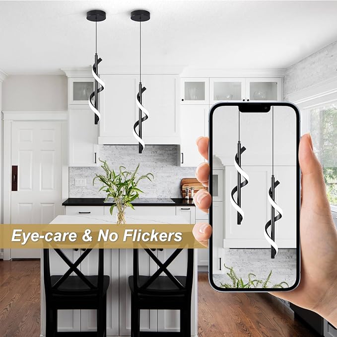Modern Led Pendant Light Fixtures,6000K Cool White Black Led Pendant Lighting for Kitchen Island,Adjustable Height Hanging Light Fixtures for Kitchen Dining Room Living Room,1 Pack
