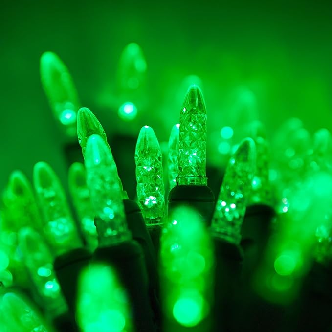 Wintergreen Lighting M5 LED Green Christmas Tree Lights, 70 Count 24 ft Green Wire Indoor/Outdoor Commercial Grade Mini String, Holiday and Seasonal Decor