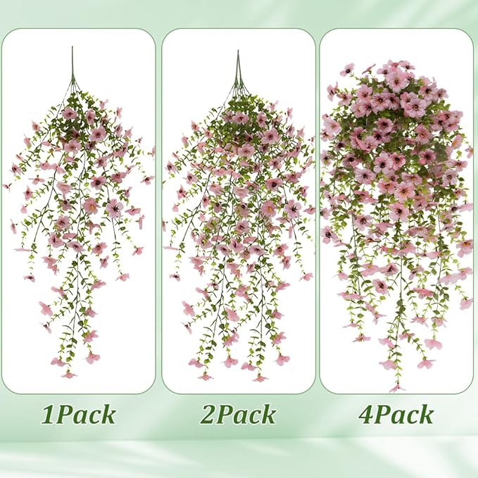EROCK Artificial Flowers for Outdoors, 4PCS Fake Silk Hanging Flowers for Decoration UV & Fading Resistant, Realistic Faux Plants & Flowers for Porch Patio Balcony Window Box Home Decor (Pink)