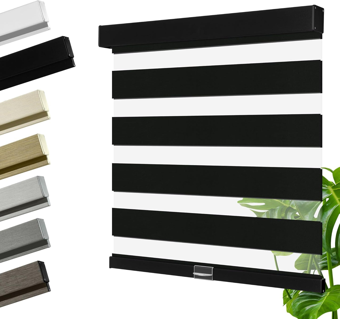 Cordless Zebra Blinds for Windows, Blackout Interior Blinds,Easy to Install,UV Protection,for Offices and Home,Custom Roller Shades, Solid Black, 74" W x 72" H