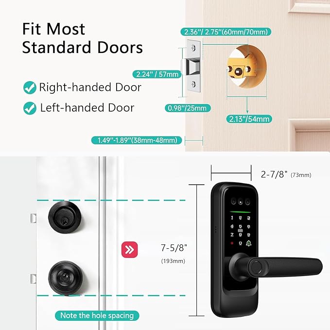 Smart Lock with Face Recognition, 3-in-1 Camera+ Doorbell+ Keyless Entry Door Handle, Palm Vein, Fingerprint, Keypad, WiFi Electronic Knob for Front Door and Bedroom,Motion Sensor,Tuya App