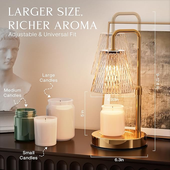 Candle Warmer Lamp with Timer – Dimmable Wax Warmer for Room Decor, Height Adjustable Candle Lamp for Mom Christmas Gifts, Birthday Gifts for Women, House warming Gifts for New Home Decor with 2 Bulbs
