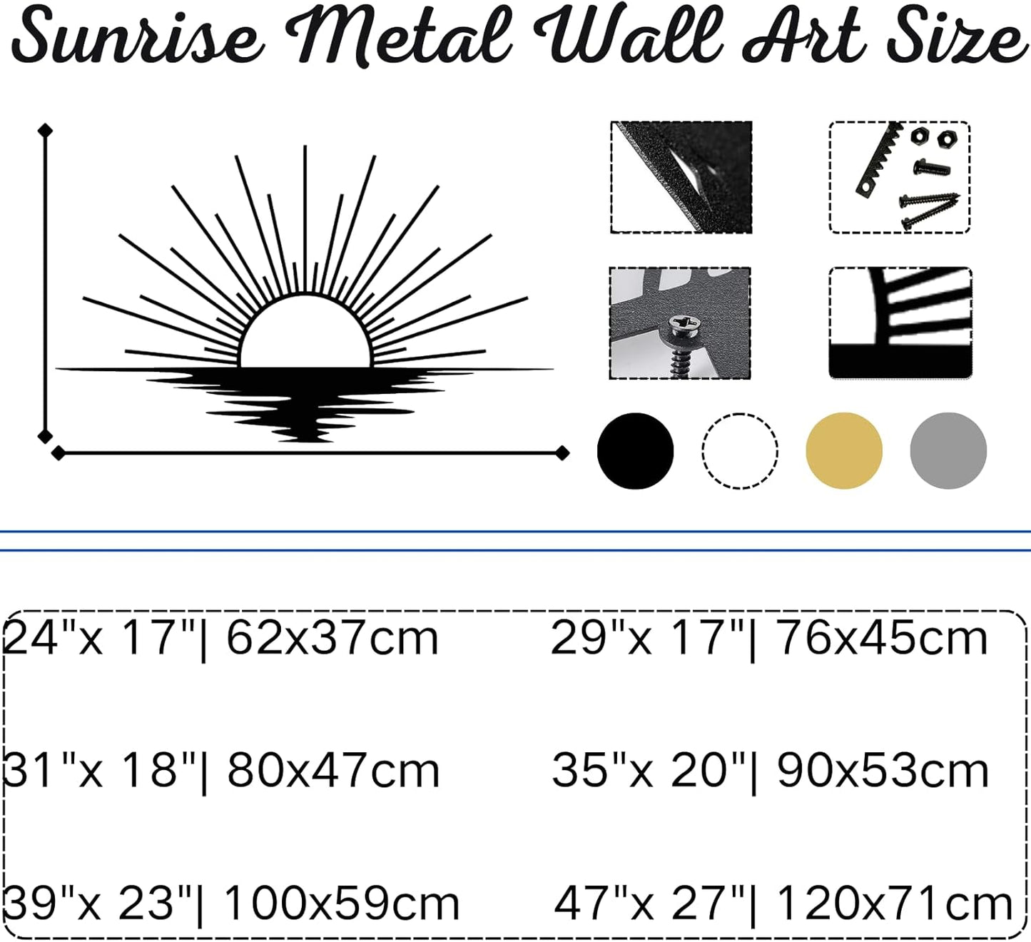 Sunrise Metal Wall Art, Metal Sun Wall Decor, Metal Sun Outdoor Decor, Large Metal Sun Wall Art, Sun Wall Art, Boho Sun Wall Art, Sunshine Metal Sign, Living Room Bedroom Wall Hangings (Gold, 53"x 31"| 135x80cm)