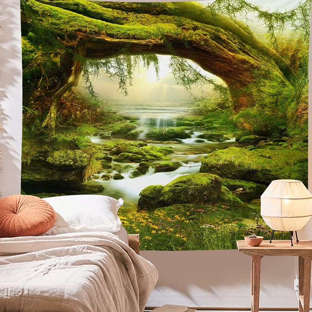 Llamazing Forest Landscape Home Decor - Living Room & Bedroom Magic Tapestry (Sunlight&Creek, 60''L51''W)