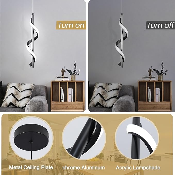 Modern Led Pendant Light Fixtures,6000K Cool White Black Led Pendant Lighting for Kitchen Island,Adjustable Height Hanging Light Fixtures for Kitchen Dining Room Living Room,1 Pack