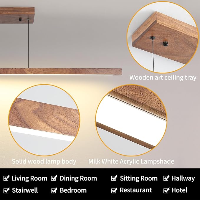 Linear Pendant Light, Modern Chandeliers for Dining Room, Dimmable Pool Table Island Lights for Kitchen, LED Ceiling Pendant Lamp for Dining Room Billiard Room, Adjustable Height,47in