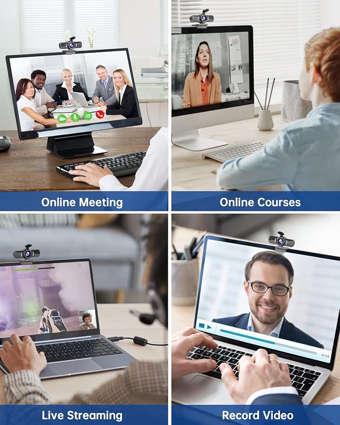 Webcam with Microphone, 1080P 30fps HD Webcams, USB 2.0 Computer Webcam, 3D Noise Reduction and Automatic Gain Web Cam for PC Mac Laptop Desktop,Video Calling, Online Classes and Video Conference
