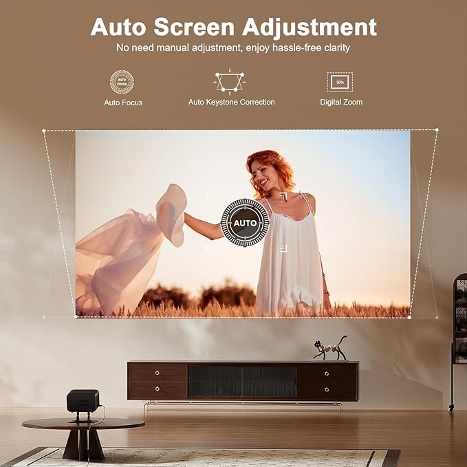 [Compatible with App & TOF Real-time Focus] Mini Projector with WiFi and Bluetooth, XuanPad Smart Projector 4K Support, Dolby Audio & Keystone, 210° Rotatable Stand for Home