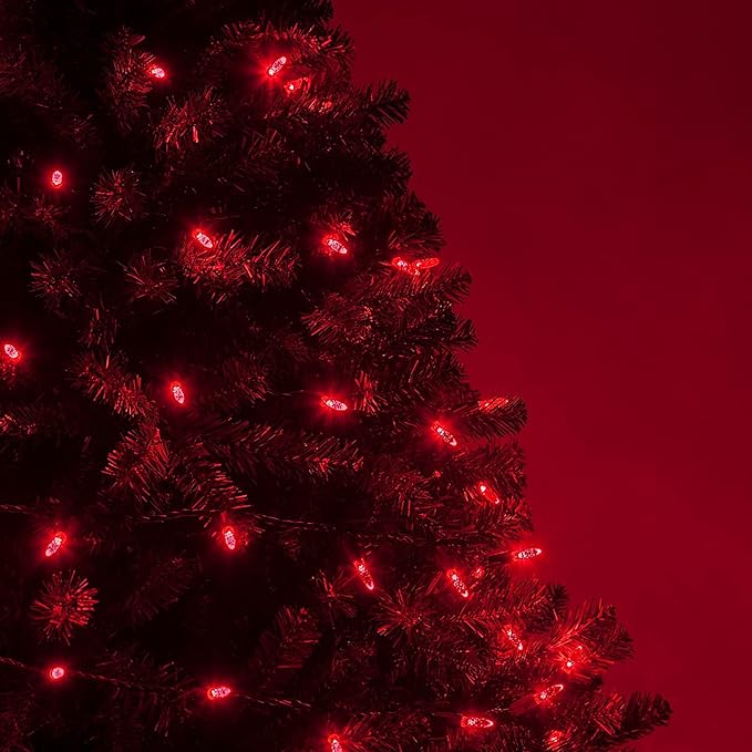 M5 LED Mini Ice Red Prelamped Light Set, Green Wire - 70 M5 Red LED Christmas Lights, 4" Spacing