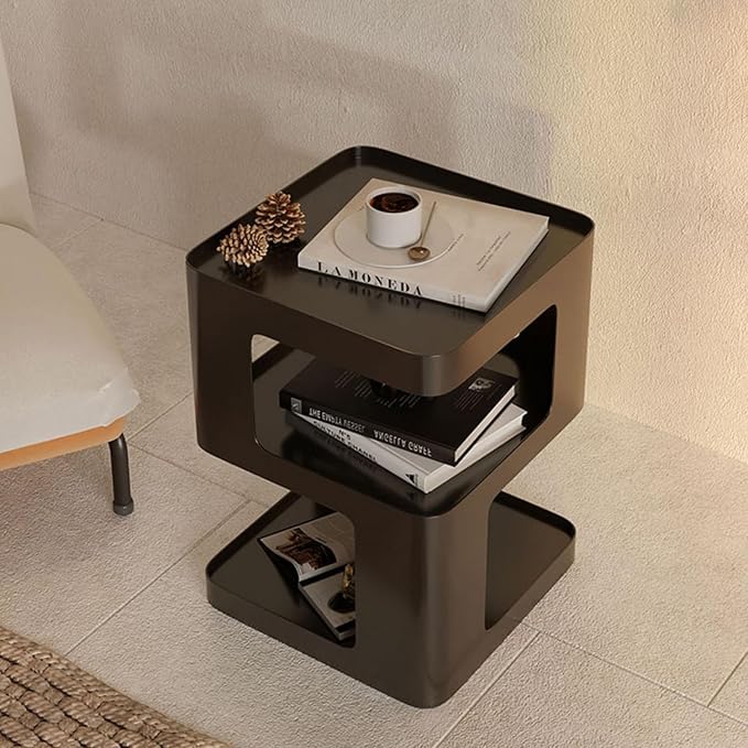 Side Table,Modern end Table,Black Metal nightstand,Bedside Tables,Accent Table with Storage for Living Room Bedroom entryway Couch,no Assembly Required,Unique Furniture.