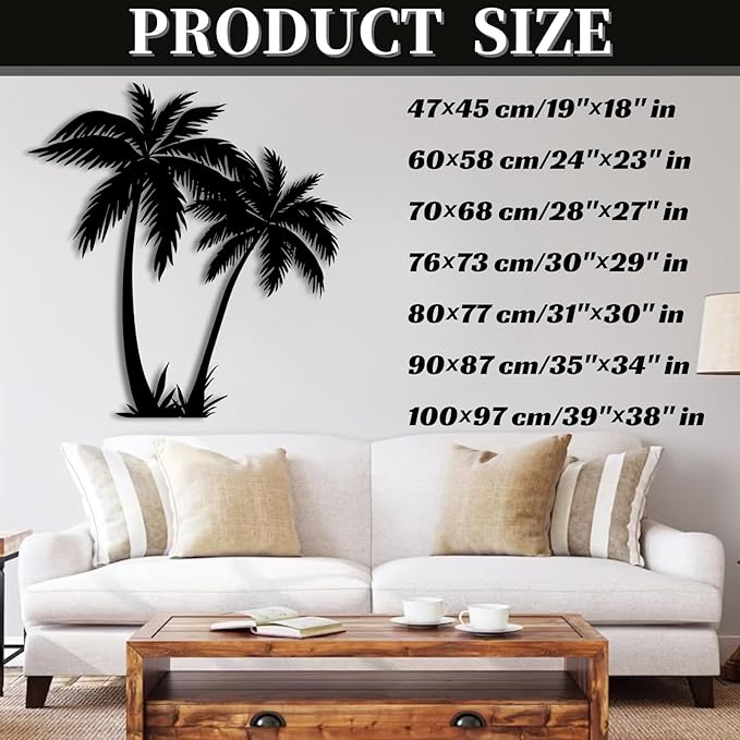 rumloch Palm Tree Wall Art, Palm Tree Metal Wall Decor, Tropical Metal Beach Wall Decor, Outdoor Wall Decorations for House (76×73 cm/30"×29" in, Black)