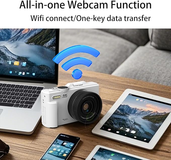 5K 75MP Digital Camera 18X Digital Zoom, Upgraded Vlogging Cameras with WiFi & Mic, Wide Angle & Macro Lens, 3" 180°Flip Screen Webcam Travel Cameras for Teens, Beginner with 64GB Card, HDMI