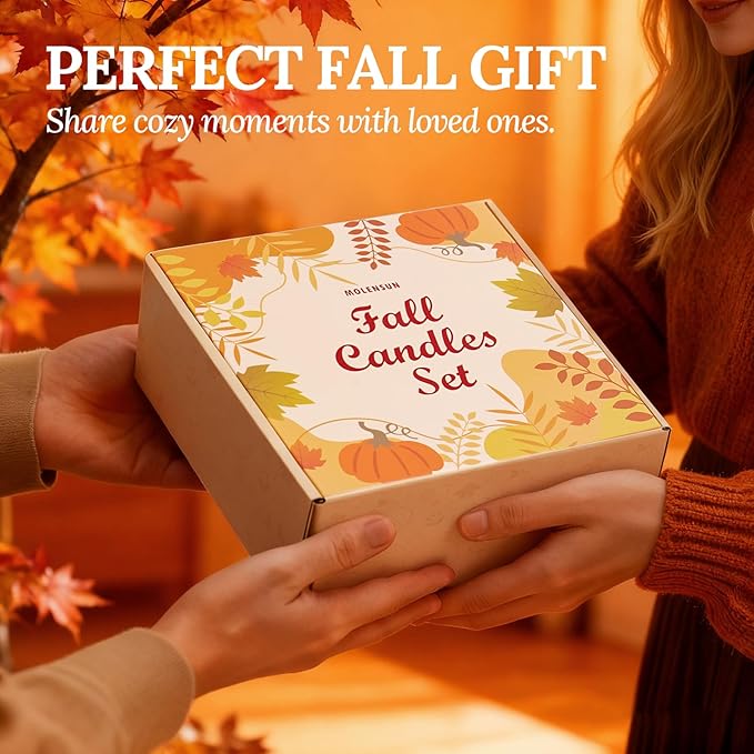 Fall & Winter Candle Gift Set – 36oz (4×9oz) Soy Candles with Cozy & Warm Seasonal Scents – Pumpkin Spice, Cinnamon Clove, Apple Pie, Hello Fall – Christmas, Holiday & Birthday Gifts