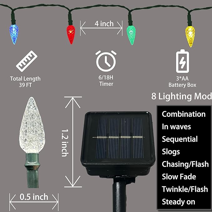 Anycosy Christmas String Lights C3, 100 LEDs Strawberry Solar Operated Strings Lights Multicolor 8 Modes & Timer for Xmas Tree Garden Patio Outdoor Christmas Decorations (C3-100LED-Solar-Multicolor)