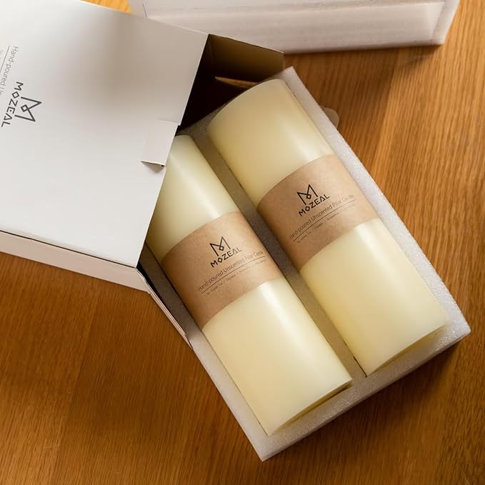 MOZEAL 4" x 10" Extra-Large Gold Pillar Candles (Set of 2), Unscented,Dripless, Smokeless,Long Clean-Burning,These Tall 10 inch Large Gold Pillar Candles Perfect for Weddings and Christmas Decor