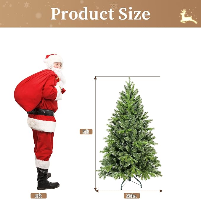 5ft Artificial Christmas Tree Green Spruce Slim Christmas Tree Unlit with 725 Pe & PVC Branches Tips Easy to Assemble for Home Holiday Outdoor Decor